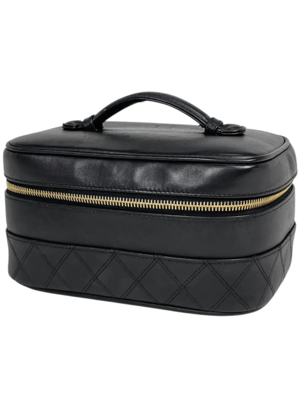 Chanel Makeup Pouch CC Logo Bicolor Leather Black